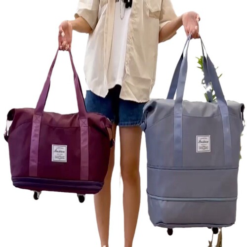 Large-capacity foldable expandable shopping bag travel bag with swivel wheels business trip flight bag student clothing bag