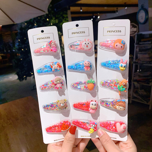 Korean style colorful transparent quicksand children's hair clip sequin fruit princess hair clip cute baby side clip girls hair accessories