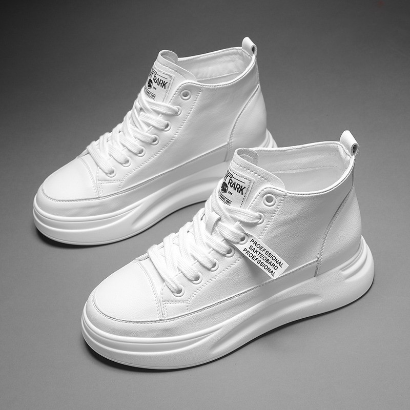 Zapatos de cuero real de alta altura para mujeres 2025, nuevos zapatos de primavera y otoño para niños pequeños, suela gruesa, moda versátil zapatos blancos para mujeres