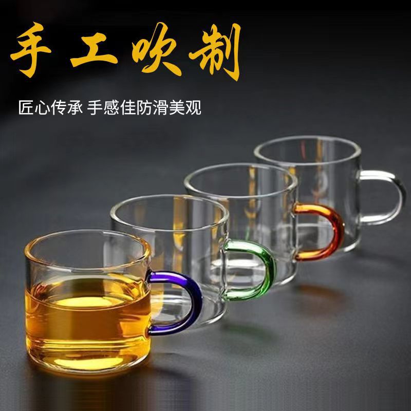 量大優惠玻璃杯子茶具功夫茶具套裝玻璃小茶杯帶把加厚耐熱品茗杯