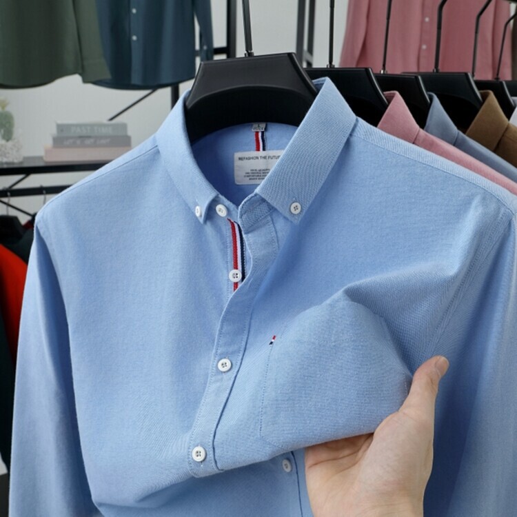 2025 Autum 100% Cotton Long-Sleeved Men's Shirt Tommy Business Lapel High-End Casual Long-Sleeved Shirt for Men