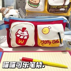 新しいレトロなコーラ鉛筆バッグイン高価値かわいいクマ文具箱大容量漫画収納袋学生