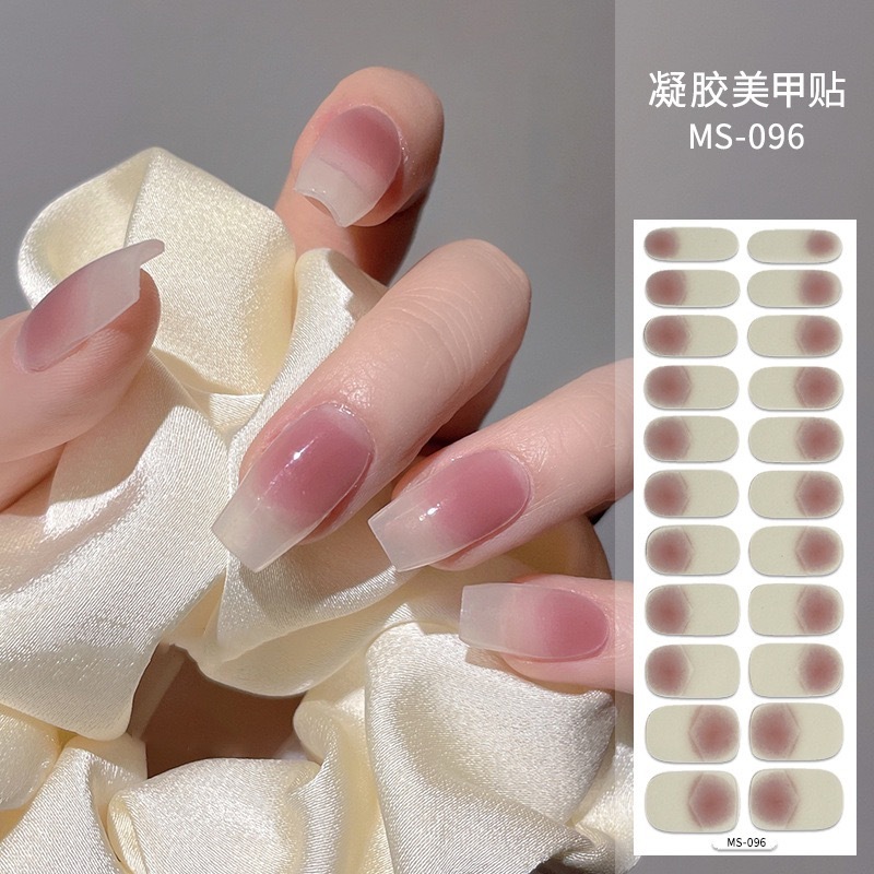 跨境22指法式美甲贴全贴印花闪粉防水免烤凝胶贴现货批发ins风|undefined