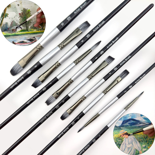 Cross-border 10-piece pearlescent white student painting set two-color nylon hair brushes children's watercolor hook line oil painting brushes