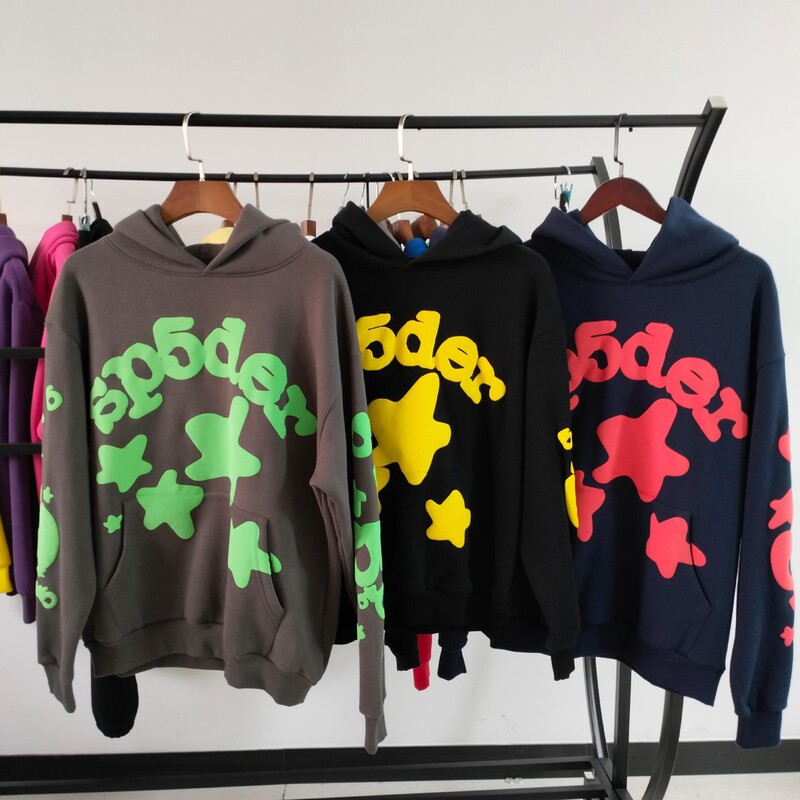 High-quality European and American style hoodie with multi-color letter print, loose-fitting men's jacket, trendy brand sp5der sports sweatshirt for men