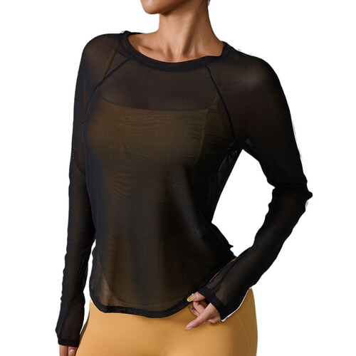 Amazon 2024 Cross-border New Sport Tank Top Striped Net Fabric Quick-drying Long Sleeve Slim Fit Breathable Fitness Tank Top for Women