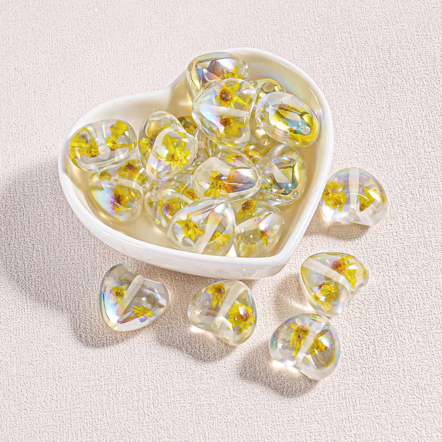 Cuentas Transparentes en Forma de Corazón con Flores Secas, Cuentas Sueltas de Opal con Brillantina Fina para Manualidades, Accesorios para Cadenas de Teléfono, Piezas Pequeñas image 10