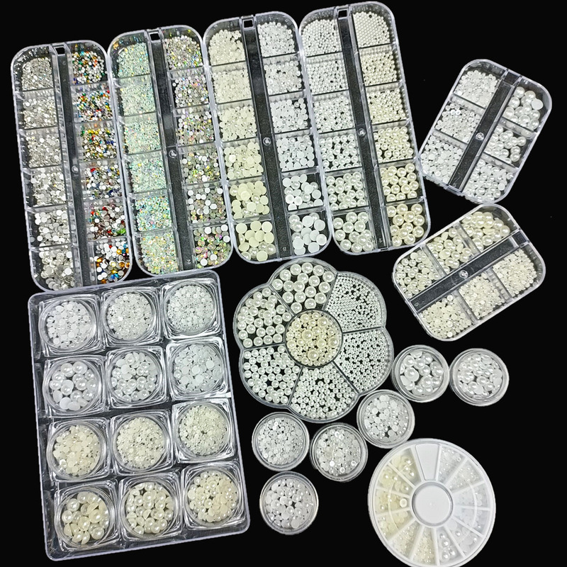 Cross-border Nail Art Pearl Jewelry Flat Bottom Half Round Pearl Mermaid Makeup Pearl Sticker Bridal Eye Makeup DIY Drop Glue Accessories