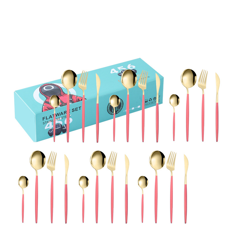 Amazon transfronterizo portugués vajilla de acero inoxidable 24 piezas conjunto cuchillo de comida occidental, tenedor y cuchara YY pequeña caja traje regalo de boda