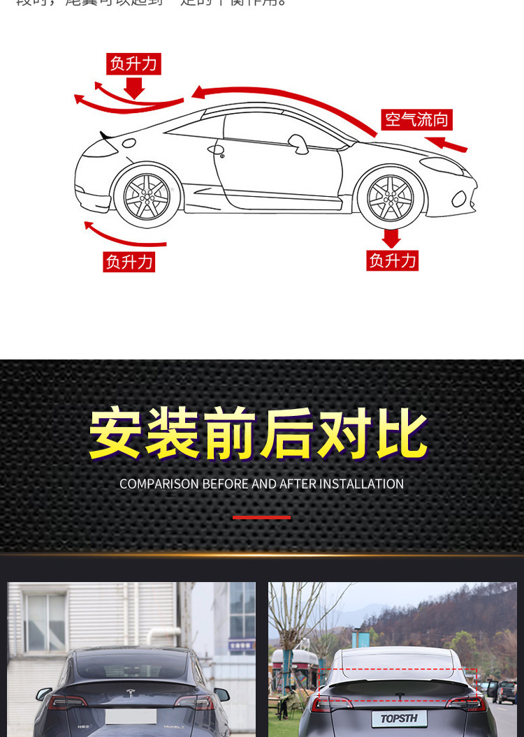 Suitable for Tesla model y real carbon fiber tail without drilling modification fixed wind wing blade pressure tail