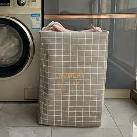 日式简约防尘收纳袋70L格子布艺洗衣篮衣柜整理衣服被子收纳1527