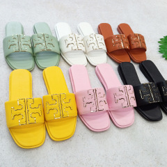 Women's 2024 Summer New Slide Sandals Slippers Beach Casual European and American Cross-border Leather Flip-Flops
