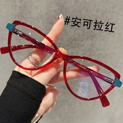TR超軽量韓国版赤いメガネ枠蝶枠近視鏡フレーム高級感素顔防ブルーレイ平光鏡女