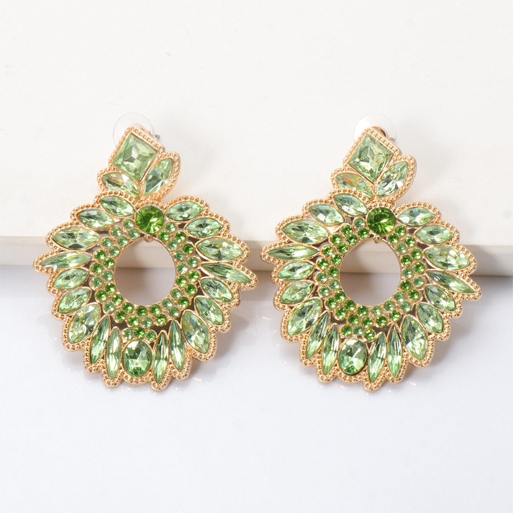 Exaggerated Alloy Rhinestone Colored Diamond Geometric Earrings display picture 14