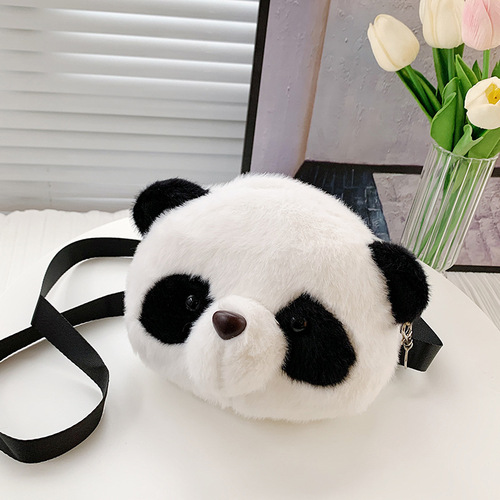 New cartoon 3D panda head bag, cute plush toy shoulder bag for girls, furry coin purse, direct factory sale