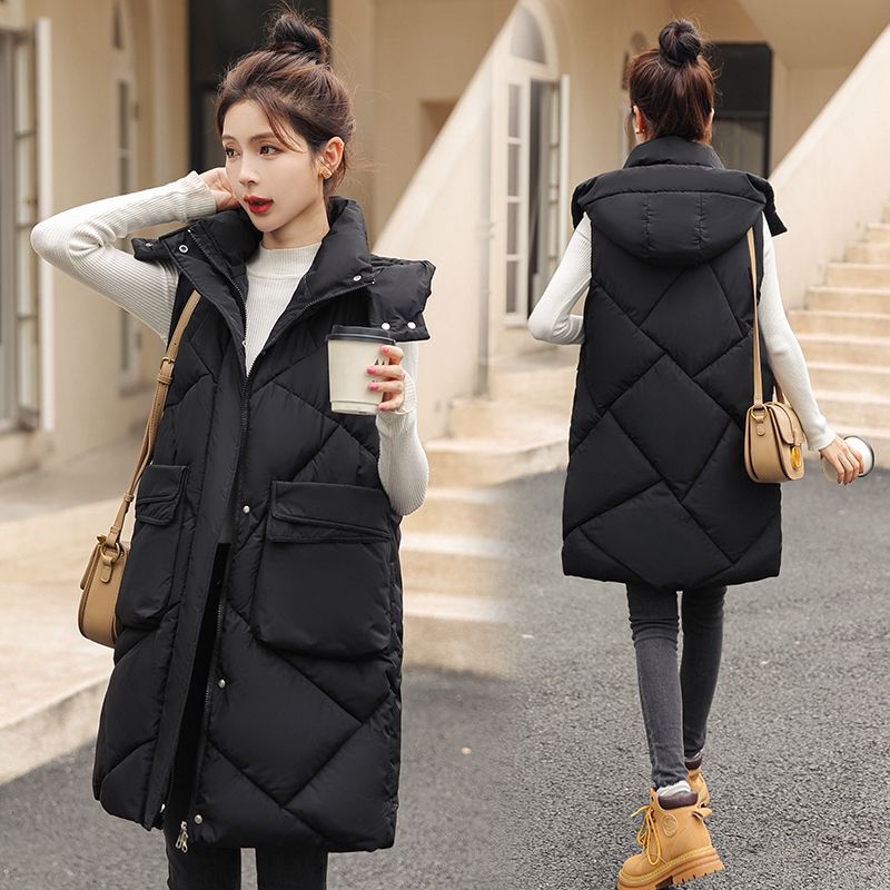 Detachable Hat Down Cotton Vest Women's Outer Wearing Internet Popular Mid-length 2023 New Vest Casual Waistcoat Foreign Style Jacket Detachable Hat Down Cotton Vest Women's Outer Wearing Internet Popular Mid-length 2023 New Vest Casual Waistcoat Foreign Style Jacket