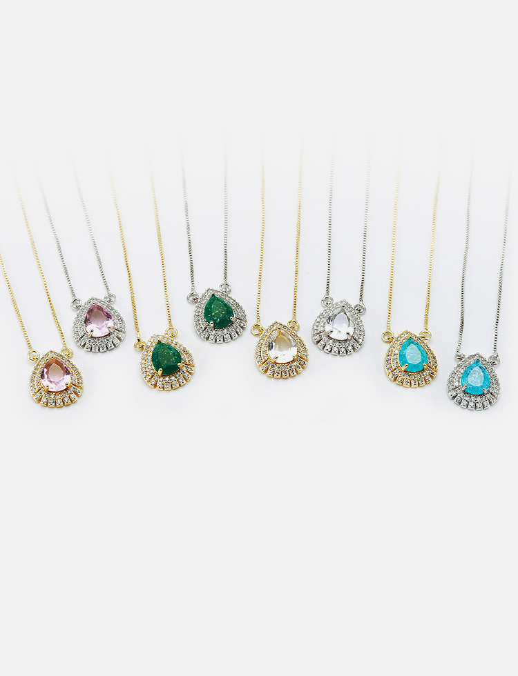 5g Weight Festival Occasion Copper Material Water Droplets Pattern Women'S Gender Plating Design Simple Style Style Black Color Simple Gold-plated Water Drop Colorful Zircon Necklace Wholesale 10
