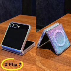Samsung Galaxy ZFlip6 カラフルな磁気カラーメッキ携帯電話ケース zflip 30% off スタック 3/4 世代保護カバーに適しています。