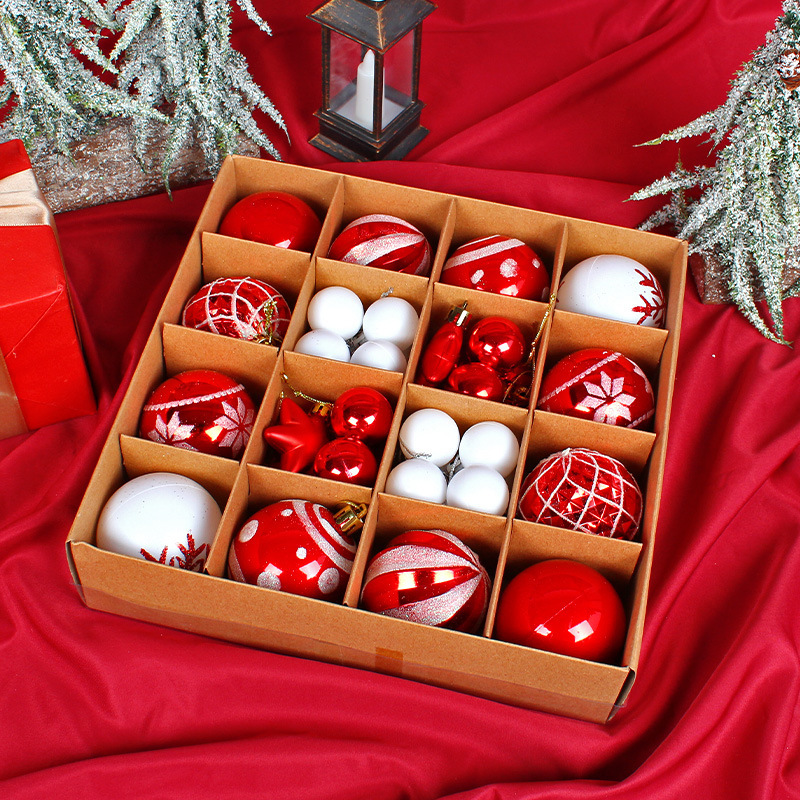 新款圣诞球套装圣诞树挂件彩绘异形球套盒吊饰电镀球场景布置批发