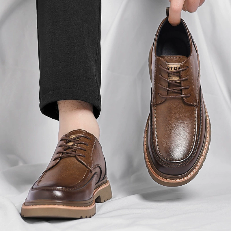 Кожаная обувь мужская весенняя деловая одежда 2025 английский стиль повседневная мягкая подошва ретро тренд дерби обувь