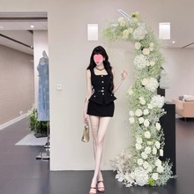 欧洲站气质高级感收腰无袖衬衫半身裙两件套女2025夏季新款套装潮