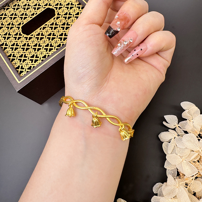 Brazalete de campanas de orquídeas de oro de Vietnam, mujer, alta sensación de lujo ligero, joyería temperamento, nuevos productos transfronterizos al por mayor