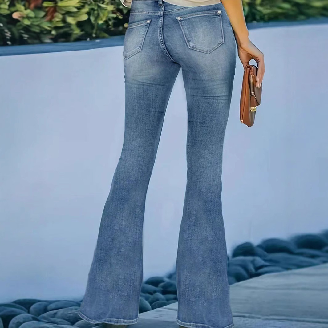 2025 Spring And Autumn Explosion Elastic Women's Denim Trousers Slim And Thin, Many Buttons Slightly Pulled_voghion.com