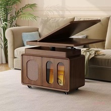 家用实木可升降折叠移动多功能茶几沙发边几复古客厅创意简约中式