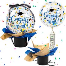 毕业派对气球礼品装饰 蓝色惊喜气球抽钱盒毕业季主题活动用品