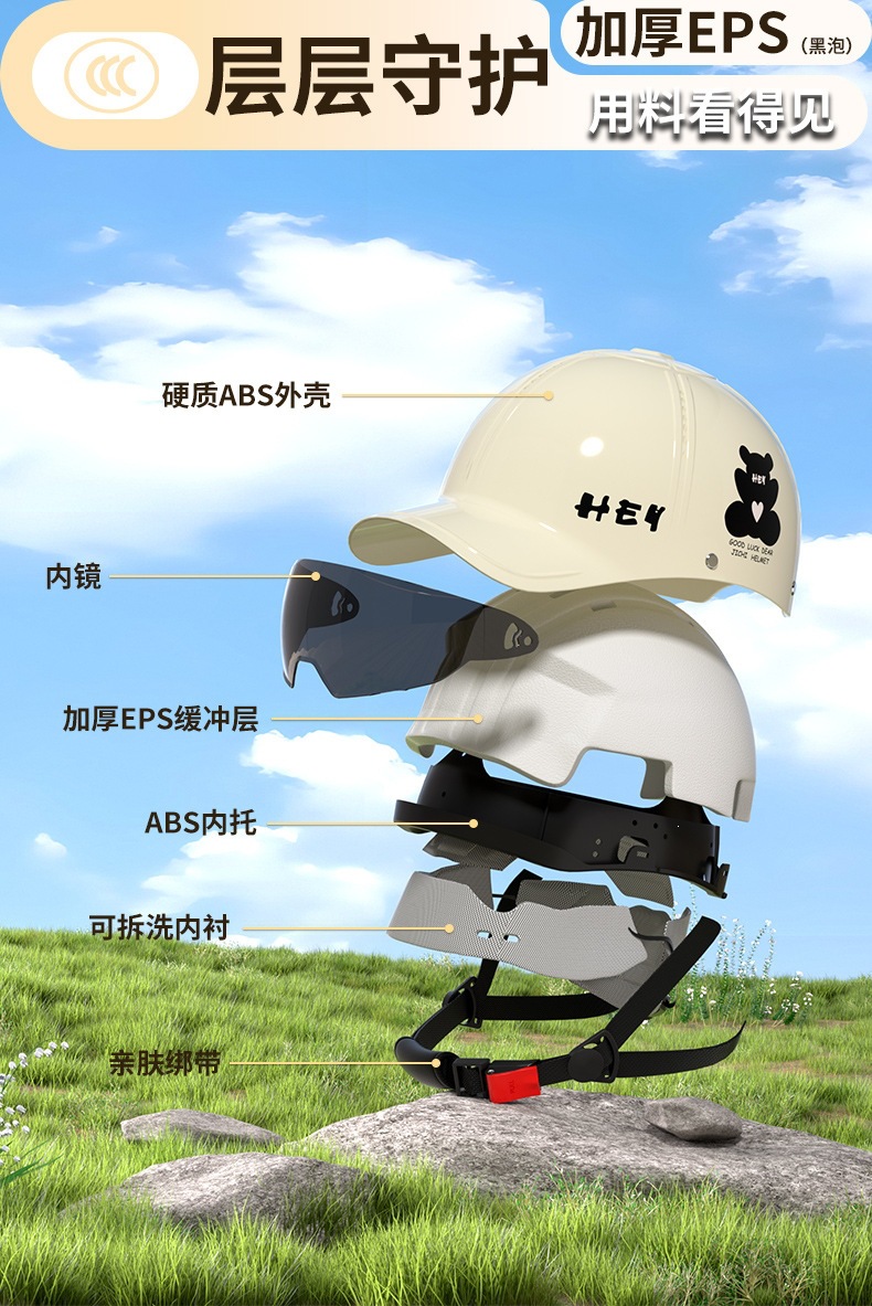 Peaked cap half helmet, national standard certified electric vehicle helmet, unisex summer safety helmet, sun protection motorcycle helmet, new model for all seasons