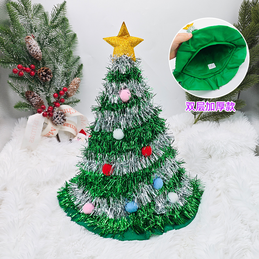 Navidad Sombrero del árbol de Navidad verde cebolla seda Sombrero de Navidad columpio mágico verde madder lana raya Sombrero de Navidad