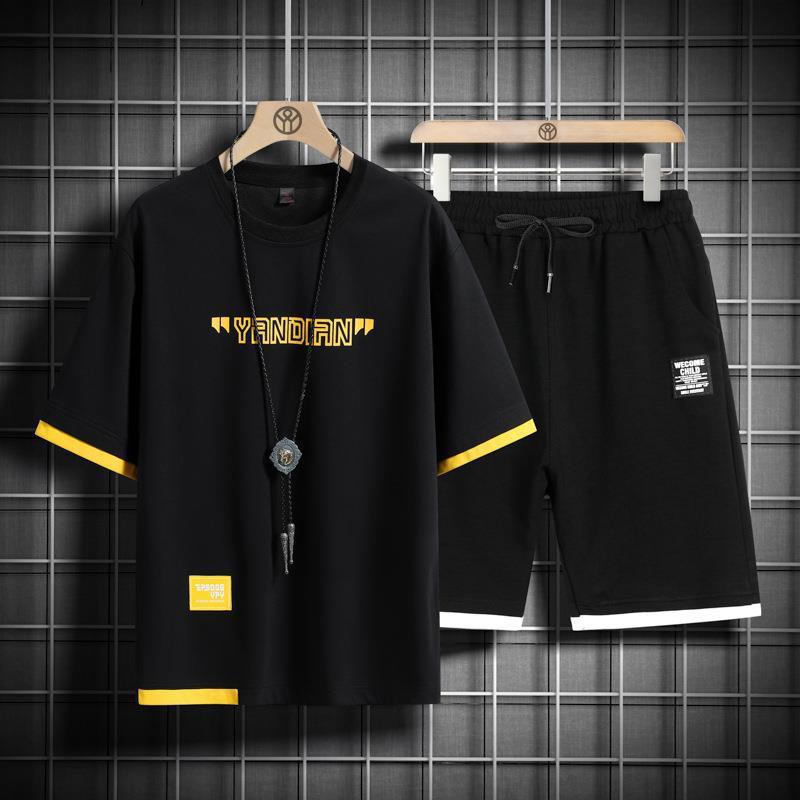 Traje casual pantalones cortos de manga corta para hombres ropa deportiva para hombres marca de moda Pantalones cortos de dos piezas para hombres guapos