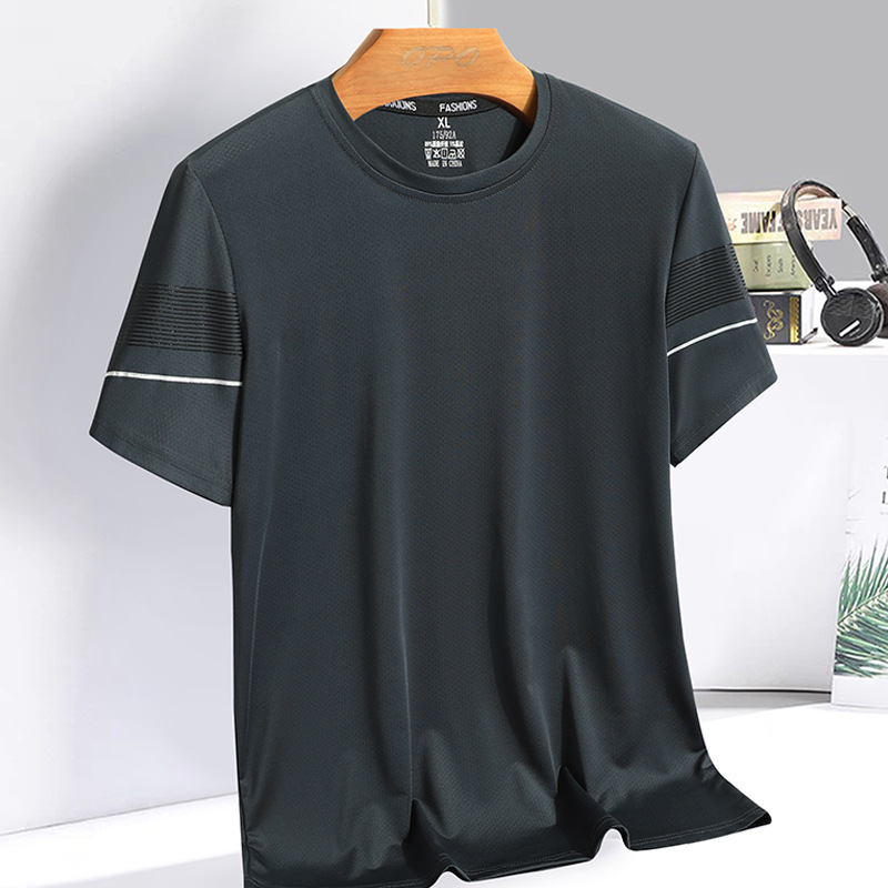 Camiseta de manga corta de seda de hielo de verano para hombres deportes de hielo delgado superior de secado rápido para hombres aire acondicionado transpirable al aire libre Camiseta de manga corta