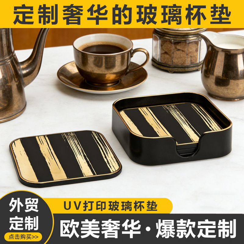 Foreign Trade Custom Printed Tea and Coffee Coasters, Black and Gold High-End Pp Coasters, Durable and Easy to Clean Coasters Foreign Trade Custom Printed Tea and Coffee Coasters, Black and Gold High-End Pp Coasters, Durable and Easy to Clean Coasters