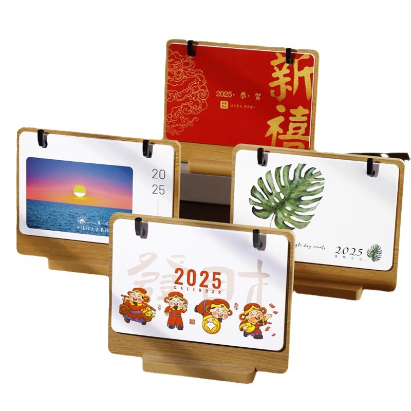 Calendario de escritorio de madera 2025 nuevo calendario decorativo creativo calendario de escritorio de dibujos animados simple calendario de escritorio corporativo año de la serpiente