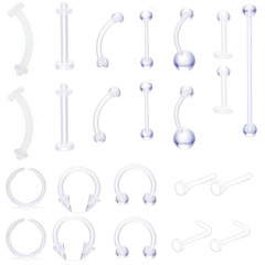 European and American-style trendy personalized acrylic clear navel rings, eyebrow studs, tongue barbells, and nose rings—wholesale body piercing kit