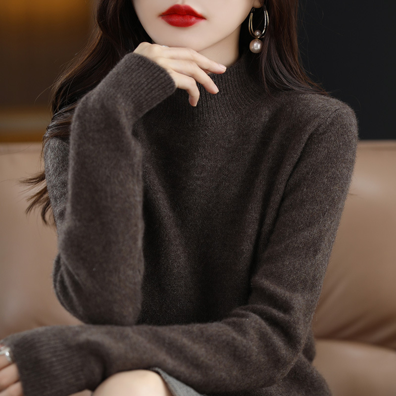 鄂尔多市春秋半高领五分袖羊毛针织衫女毛衣中袖薄打底衫|undefined