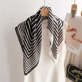 春夏季职业领巾通勤日常搭配韩版条纹高级感丝巾时尚装饰小方巾