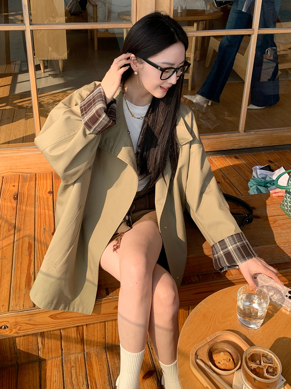 撞色短款风衣外套女2025初秋新款韩系小个子英伦风春秋感大衣百搭|undefined