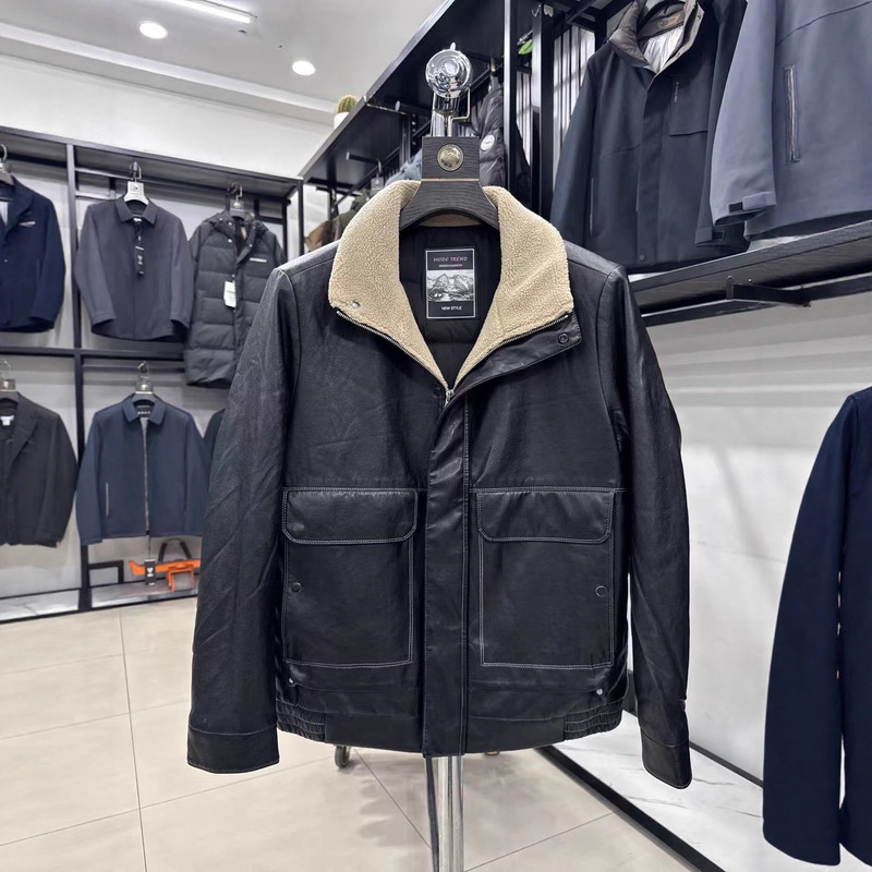 [Doujia] Leather and Velvet All in One! Warm and Comfortable Autumn and Winter Casual Cut Label Pu Leather down Jacket Stand Collar Men's 22