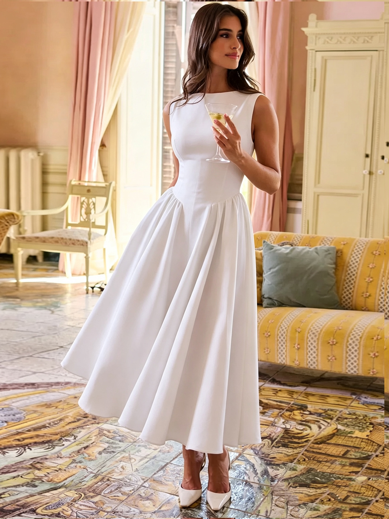 963W vestido de mujer transfronterizo europeo y americano Amazon sexy malla blanco de cuello redondo vestido de fiesta de boda