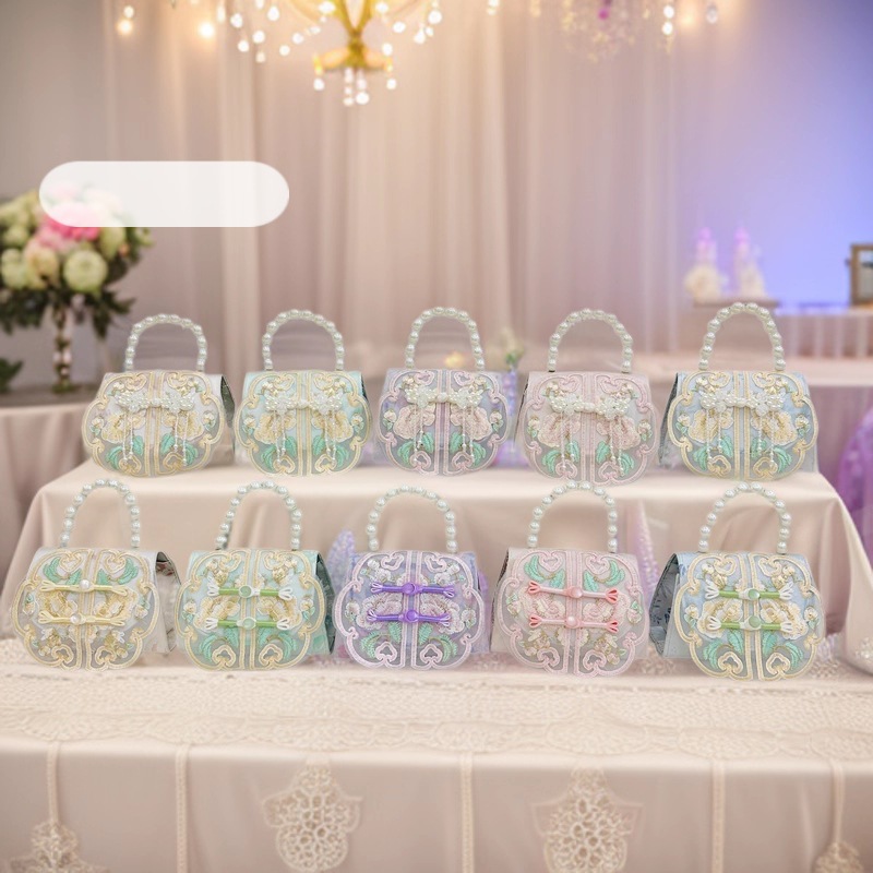 Chica linda princesa bolso de perlas encaje bordado portátil todo fósforo pequeño bolso cuadrado estilo étnico bolso de mensajero para niños