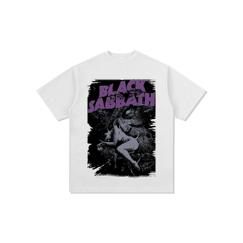 2022 New Washed Short-Sleeved T-Shirt Round Neck Band Black Sabbath Black Sabbath God Isdead