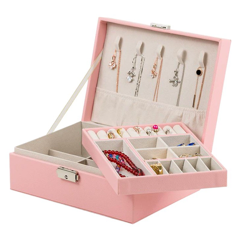 Шкатулка для драгоценностей, двухслойная коробка для хранения ювелирных изделий, многофункциональная коробка для сережек, кожаная коробка для хранения ювелирных изделий, домашняя витрина для ювелирных изделий