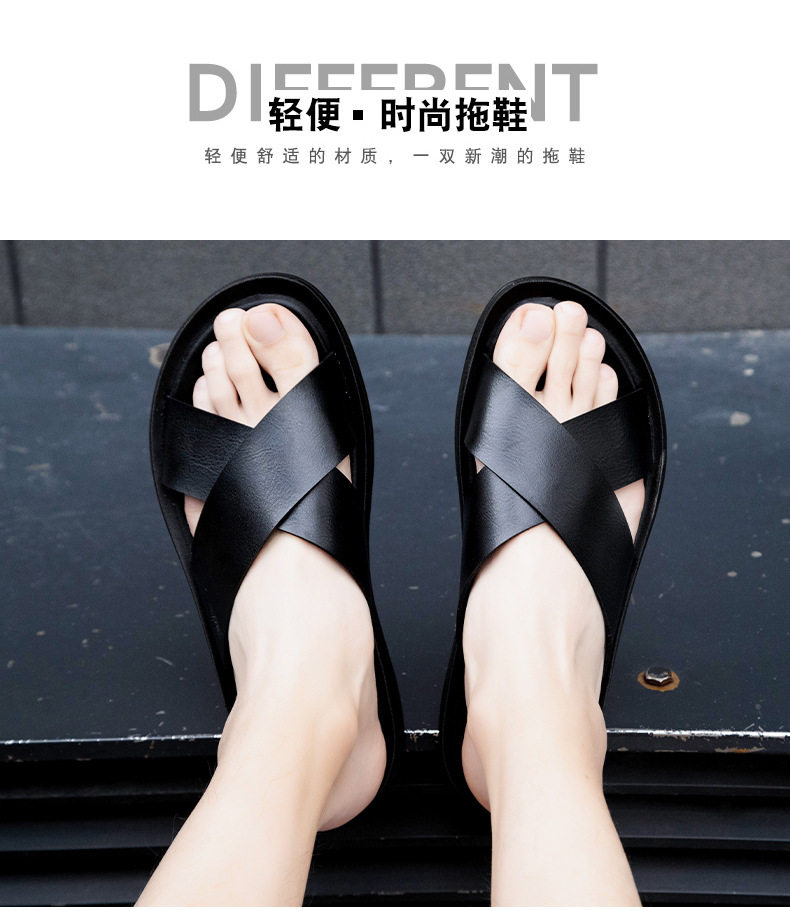 Dép sandal nam quai ngang hở mũi thoáng khí chống trơn trượt — Màu trắng, Nâu Đen, Nền màu nâu xám, Vàng đất chi tiết 2