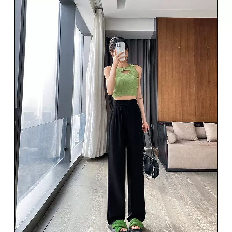 黑色西装裤女高级感垂感2025春夏新款直筒休闲小个子窄版阔腿裤
