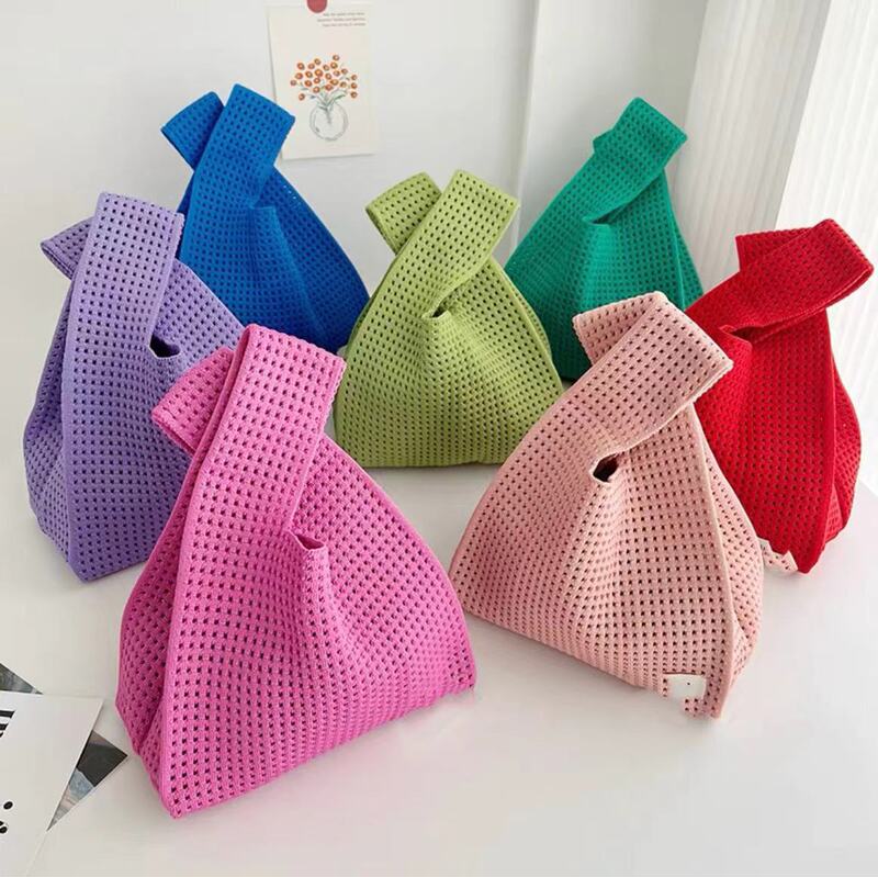 2024 Spring and Summer New Solid Color Bag Knitted Wrist Bag Simple Handbag Small Handbag Women's Handbag for Work and Going Out