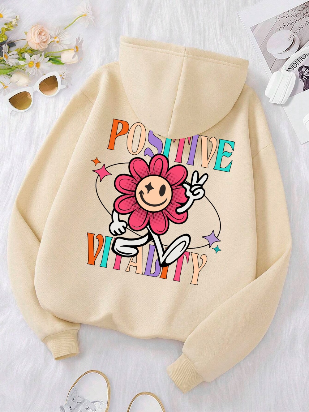 Positive Vitalty Smiling Flower Women Sweatshirt Fashion Cas