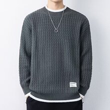 秋冬季男士圆领毛衣潮牌宽松纯色保暖针织衫青少年学生打底羊毛衫