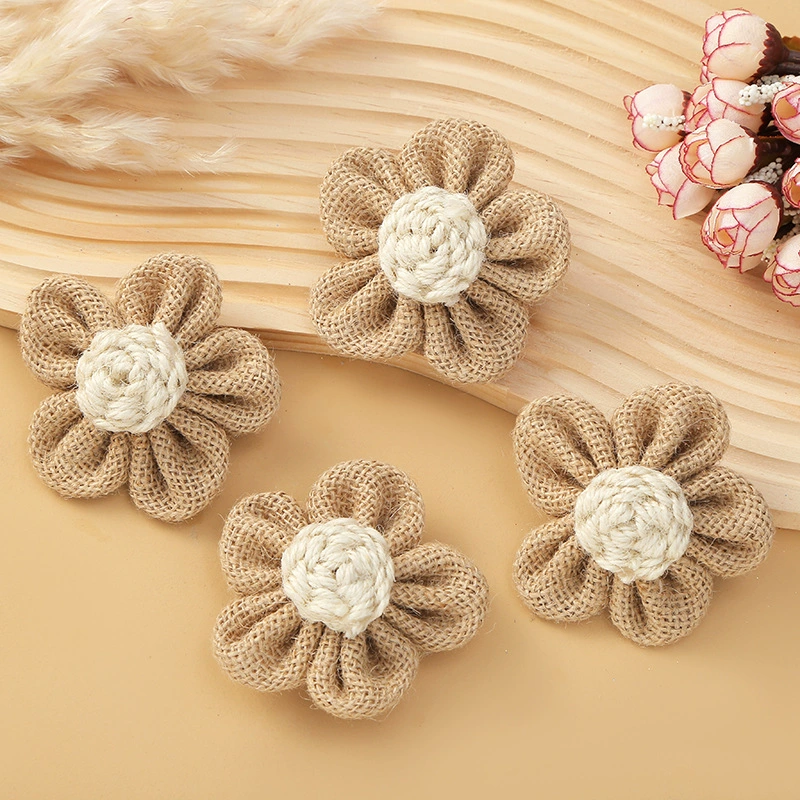 Льняные цветы ручной работы, рождественские свадебные украшения, джутовые цветы, джутовые цветы из пяти частей своими руками, цветы для шляп, украшения с бантом